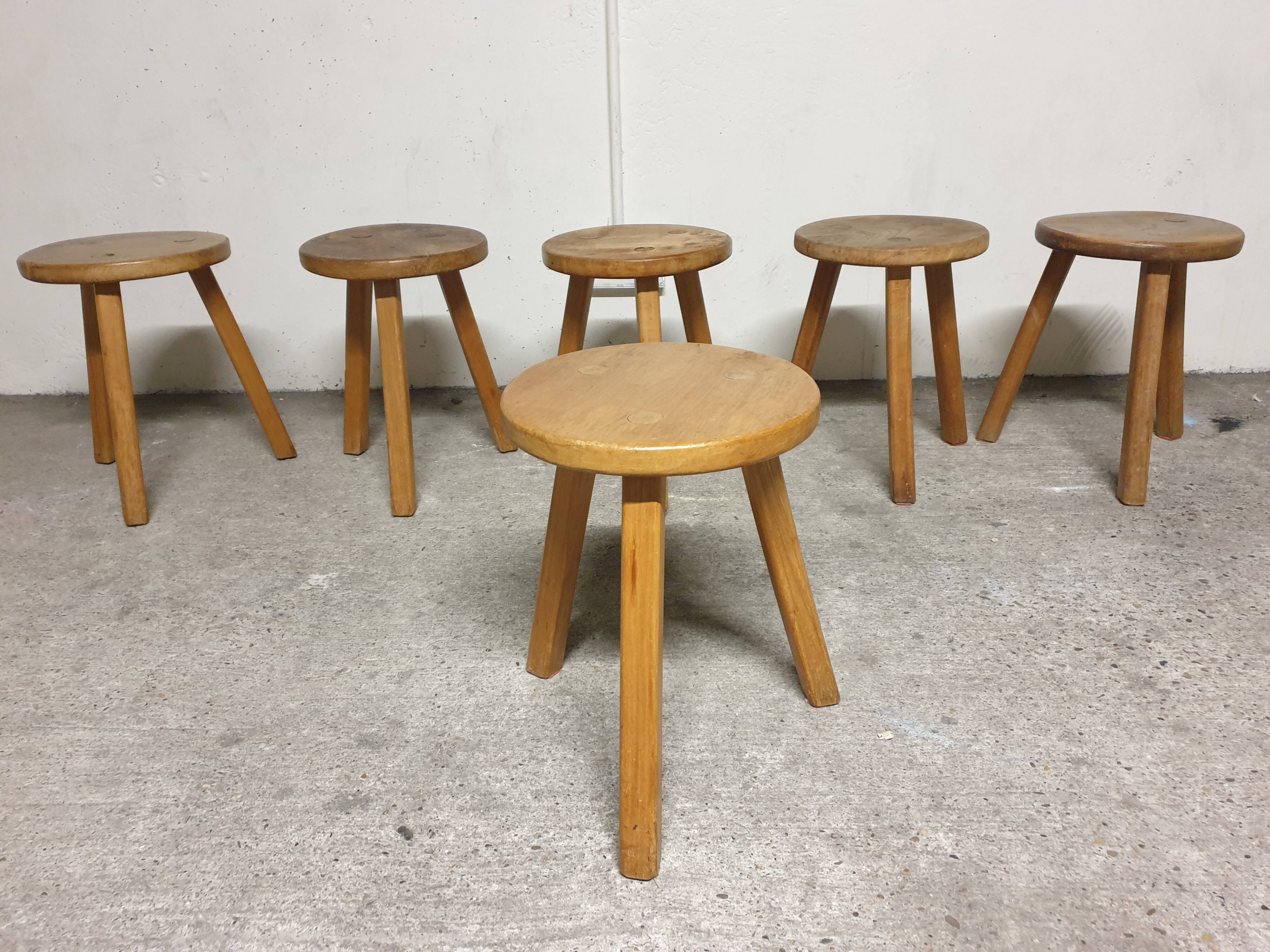 Mid-century wooden tripod stool