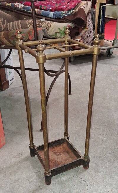 Brass and copper umbrella stands, early 20th century.