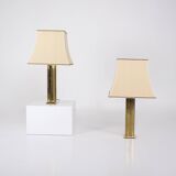 Paire de lampes en laiton et soie sauvage.