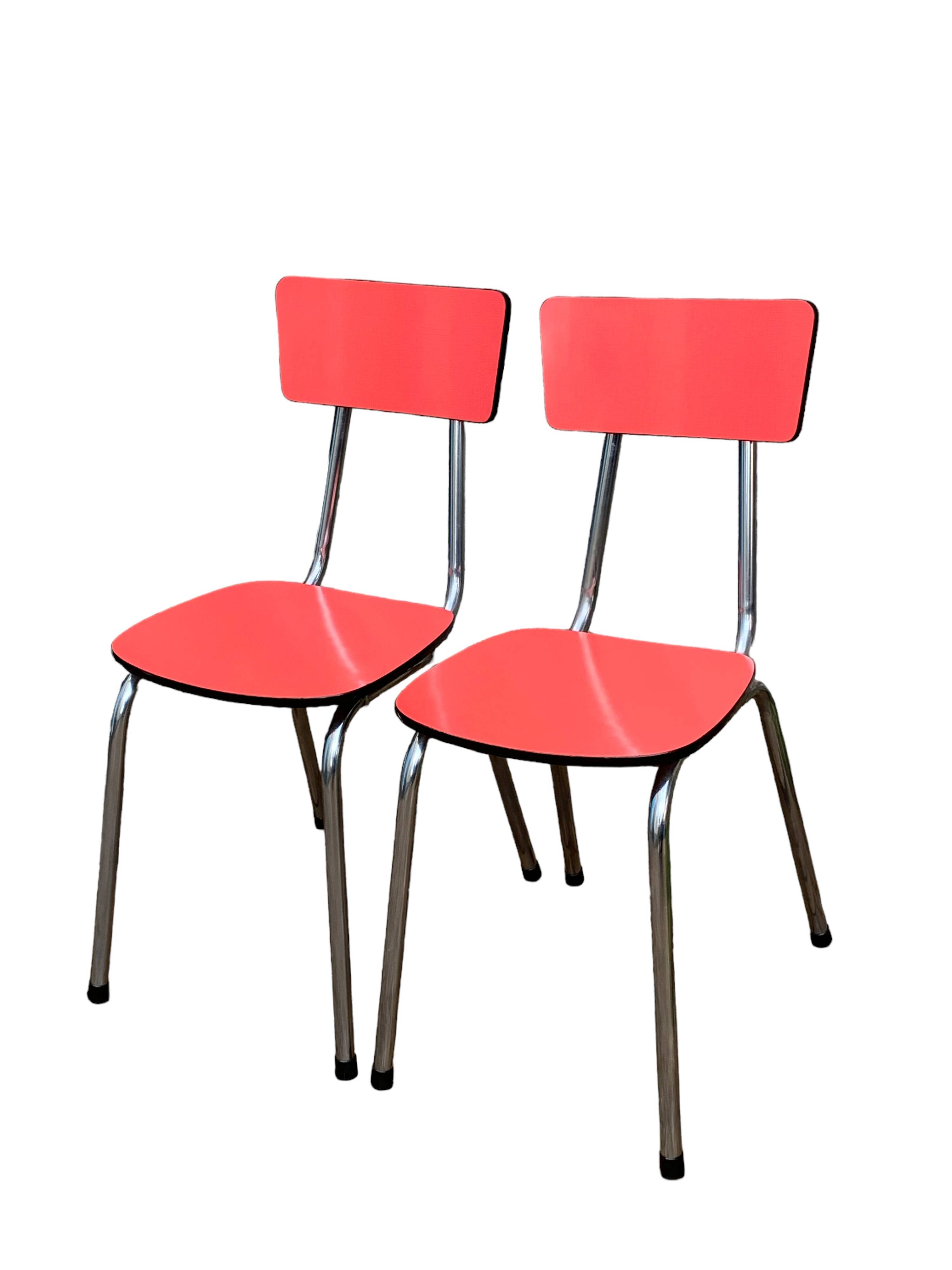 Pair of red Formica chairs Roc 1960