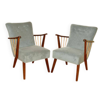 2 fauteuils Art déco bleus, retapissés