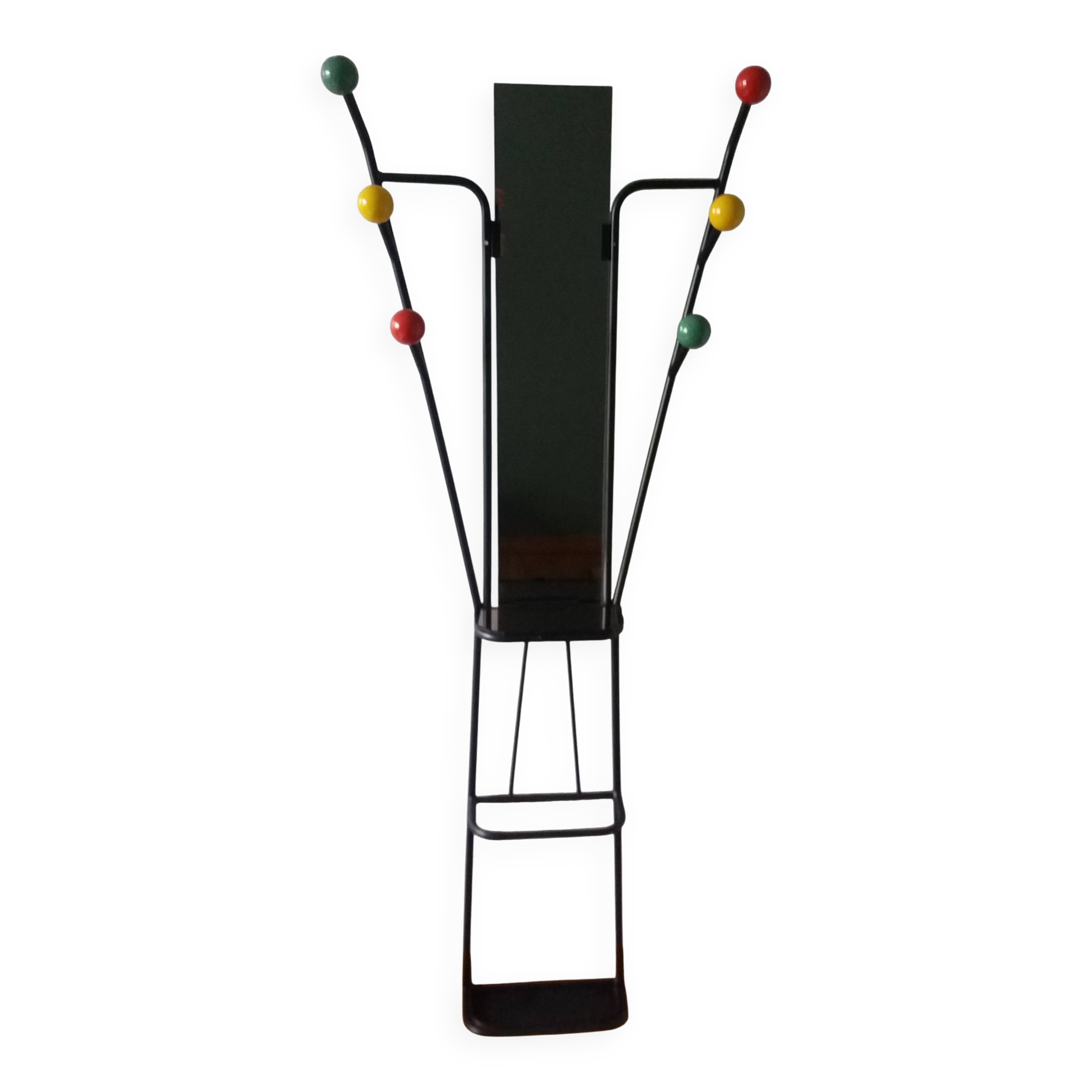 Vestiaire porte manteau boules de billard et miroir style Roger Feraud