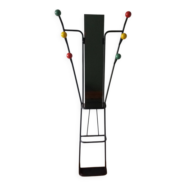 Vestiaire porte manteau boules de billard et miroir style Roger Feraud