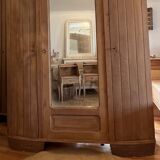 Large antique art deco wardrobe in raw solid oak