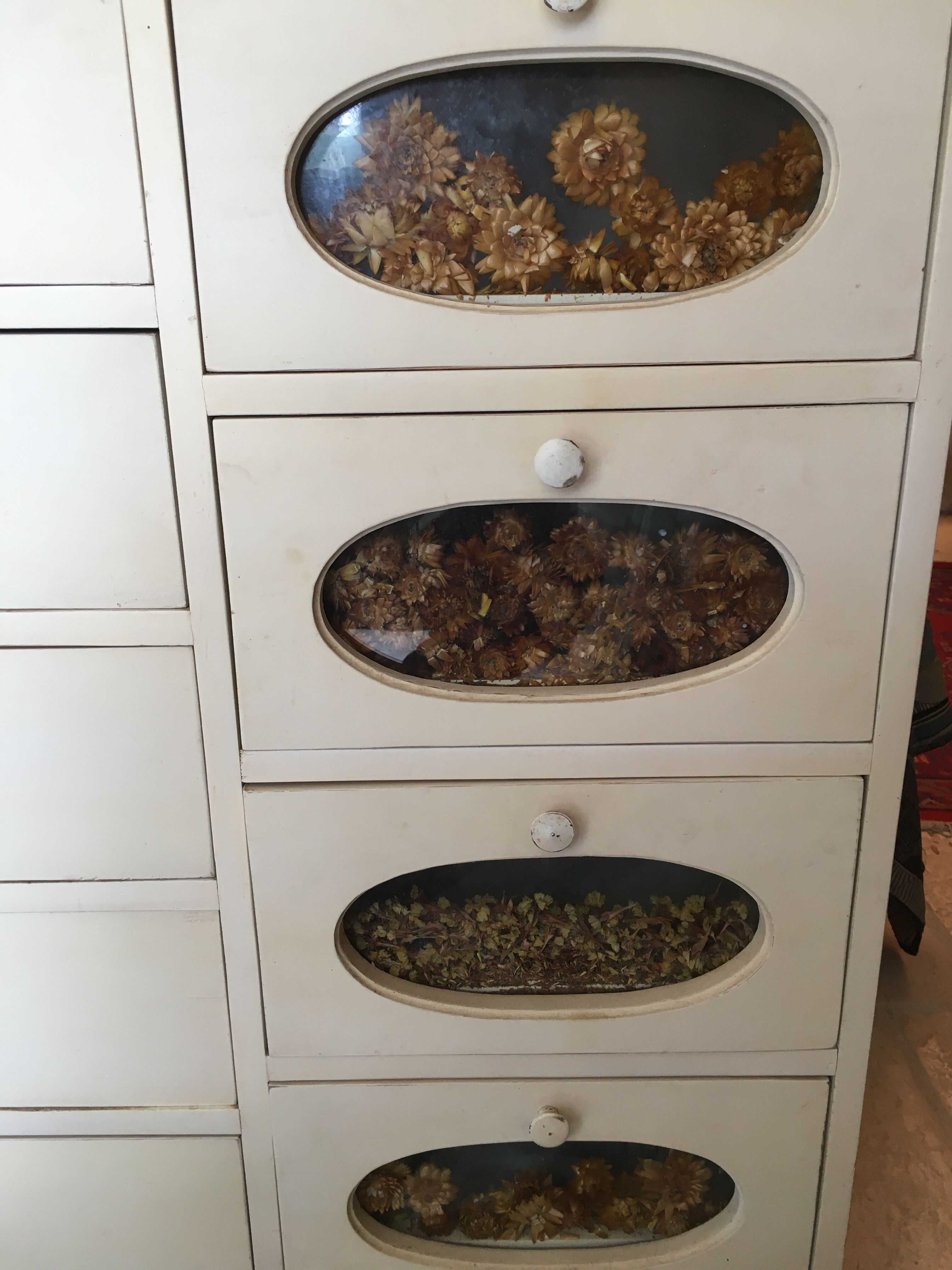 White patinated pine grain cabinet