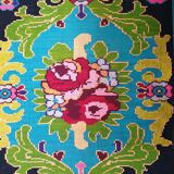 Bohemian Romanian handwoven carpet with floral colorful design