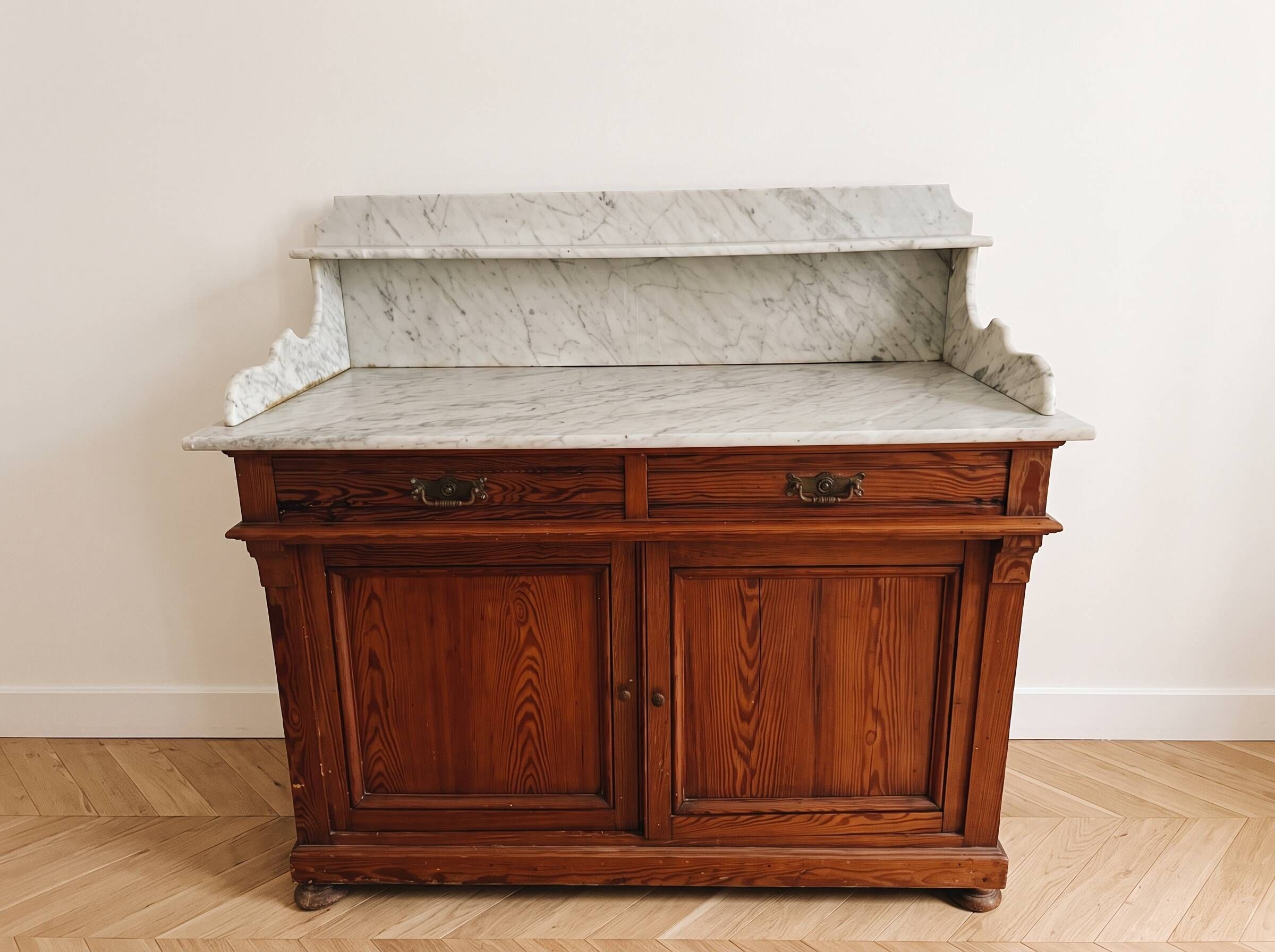 Antique wooden and marble washstand.
