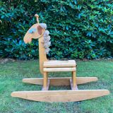 Vintage leather and pinewood rocking horse, giraffe, ca. 1970s