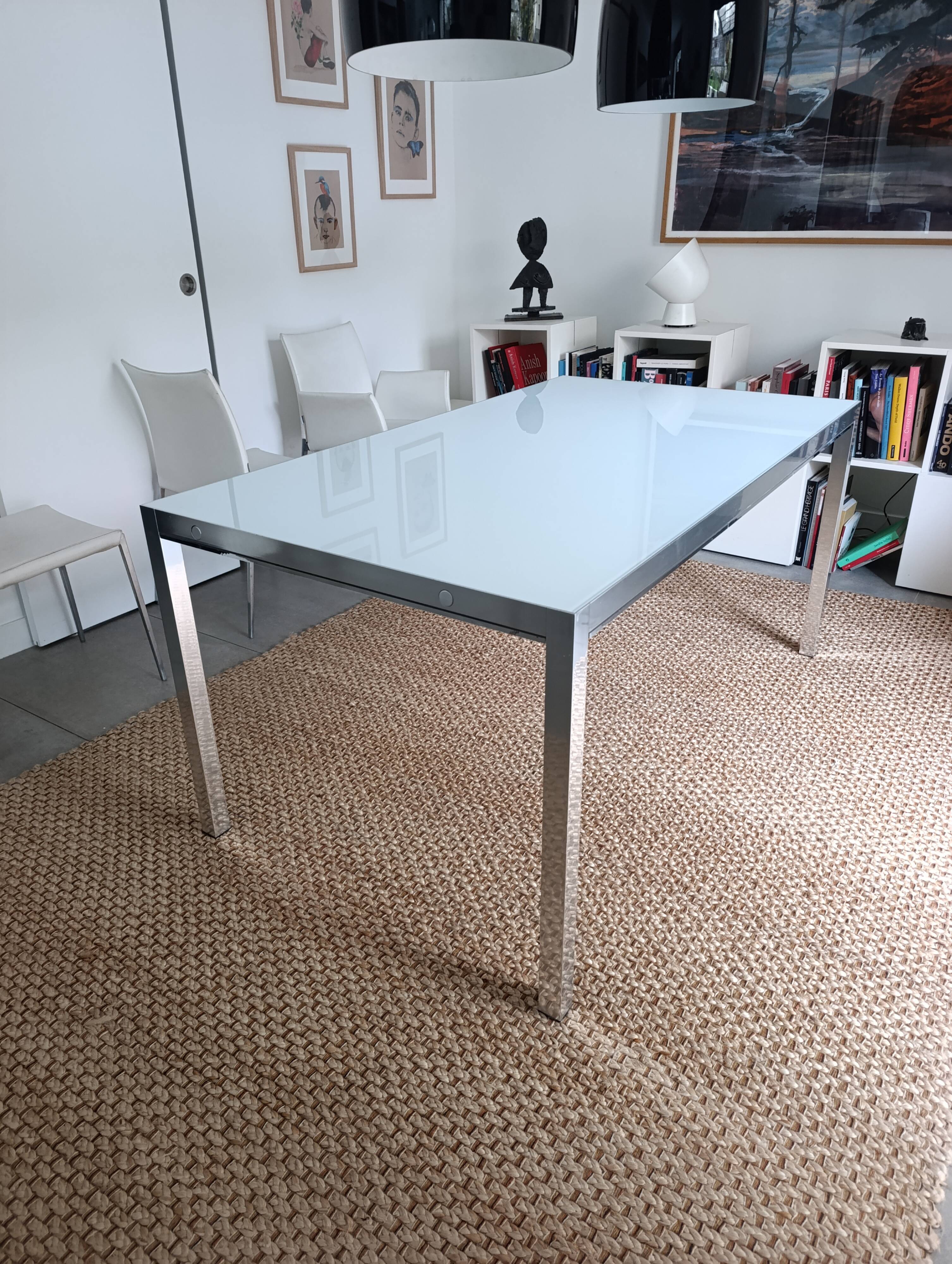 Glass and brass table with MDF extensions