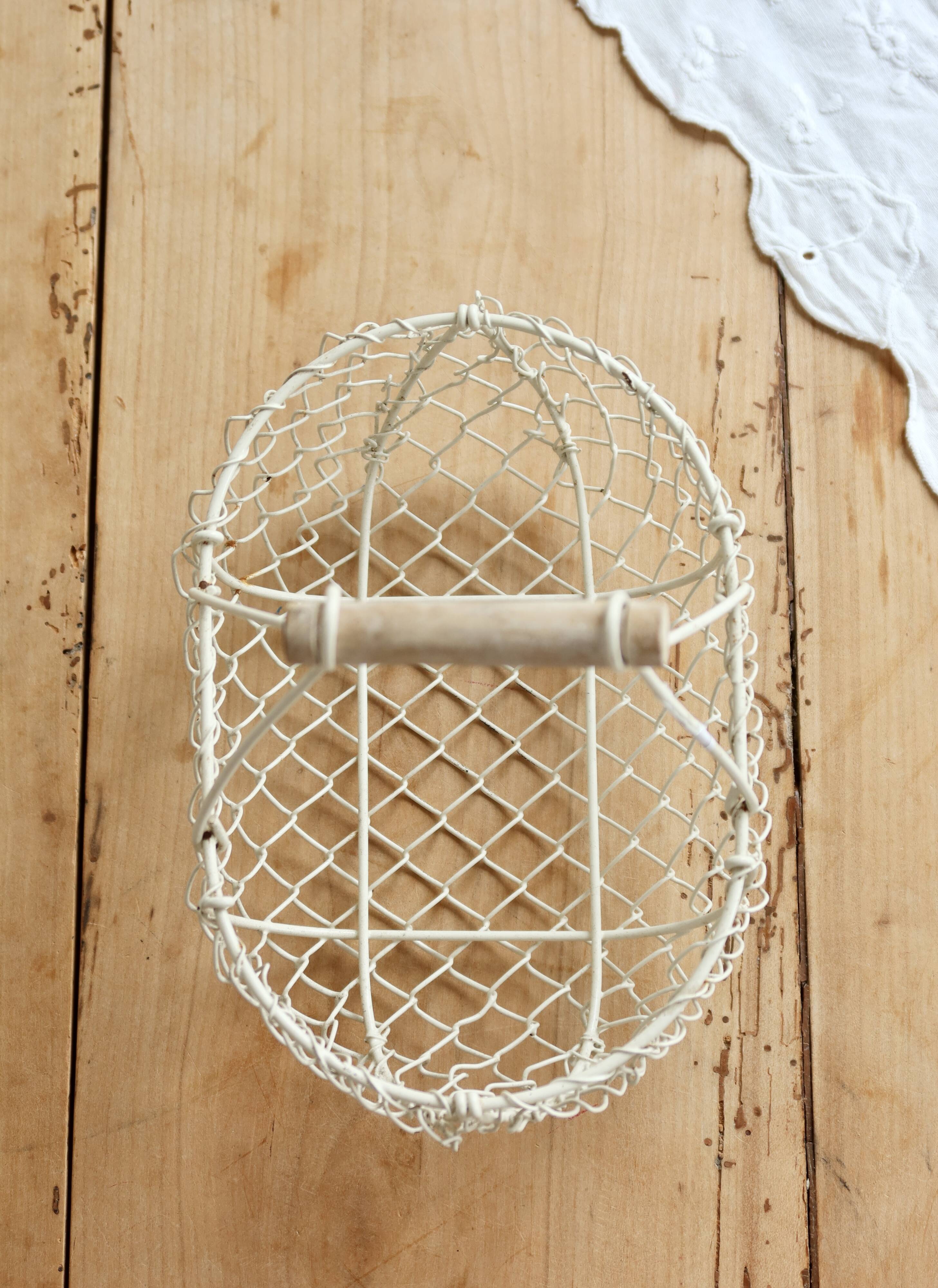 Small vintage white metal harvest basket
