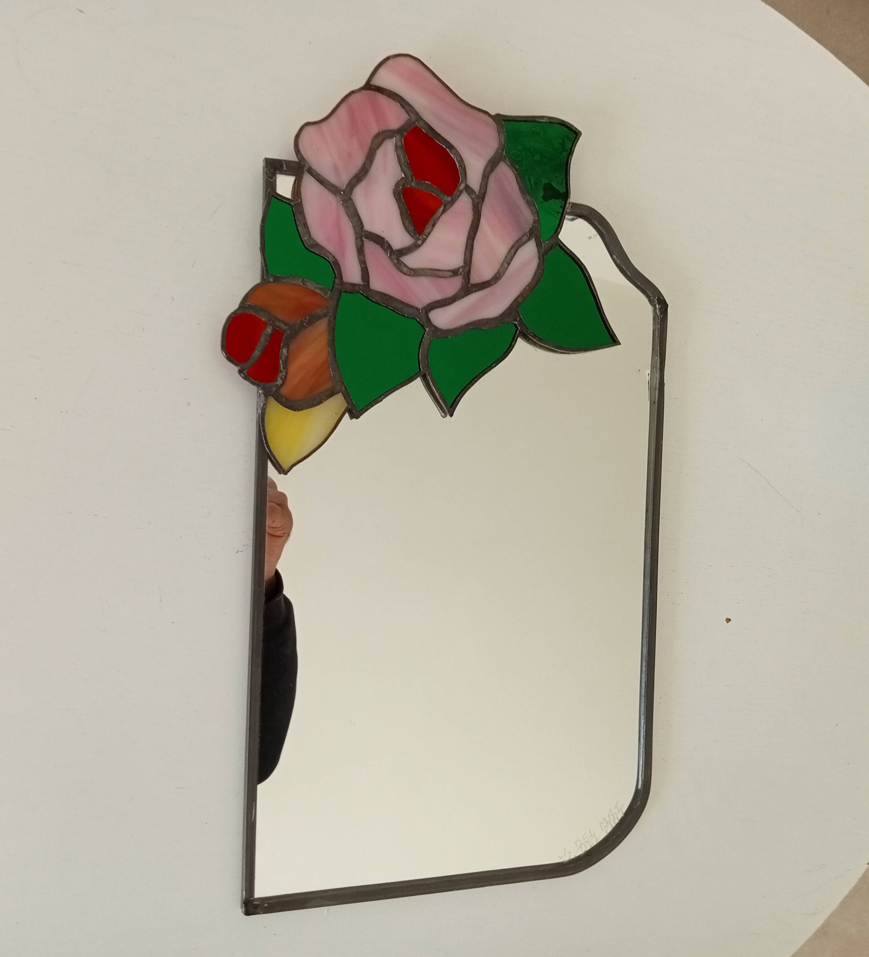 Vintage stained glass and lead mirror