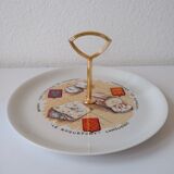 Limoges porcelain cheese service with drawing of regional cheeses and coats of arms 1 tray and 6 plates