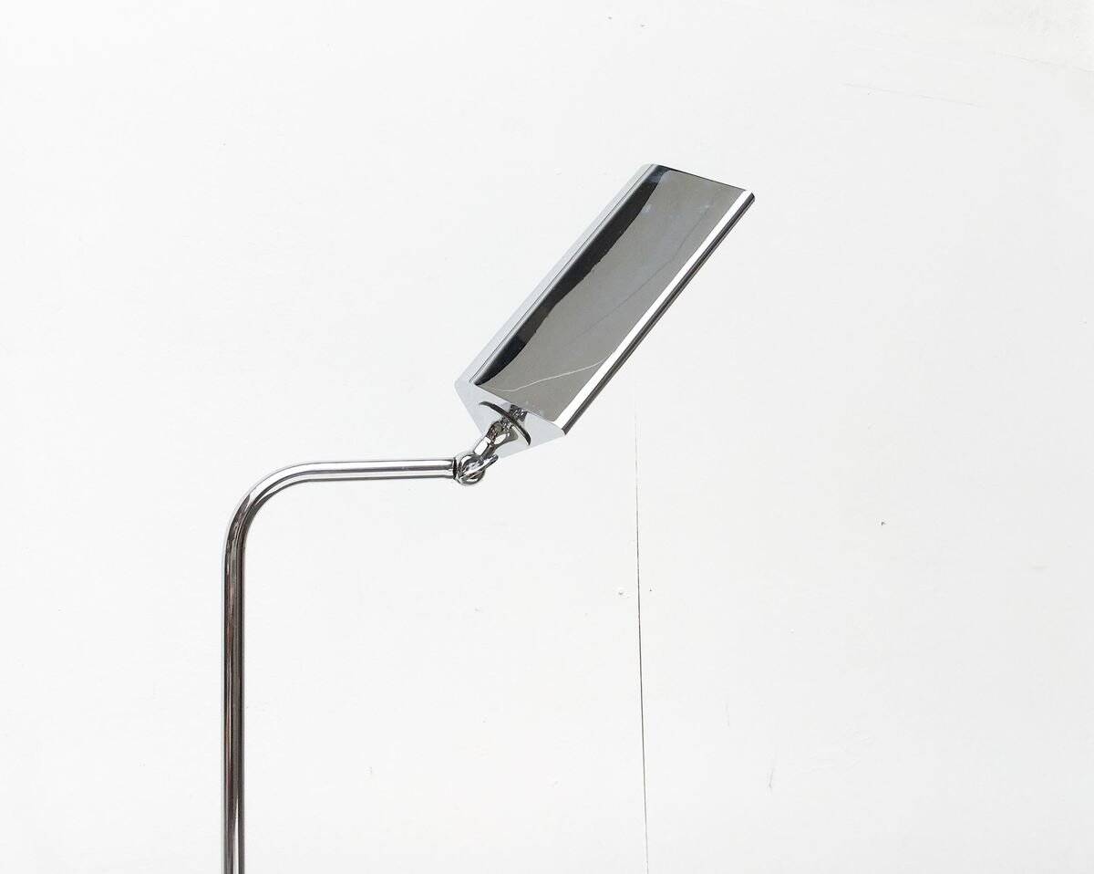 Chrome floor lamp in Hollywood Regency style, vintage German by Florian Schulz, 1970s.
