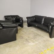 Moroso sofa set and armchairs in black leather, 1984