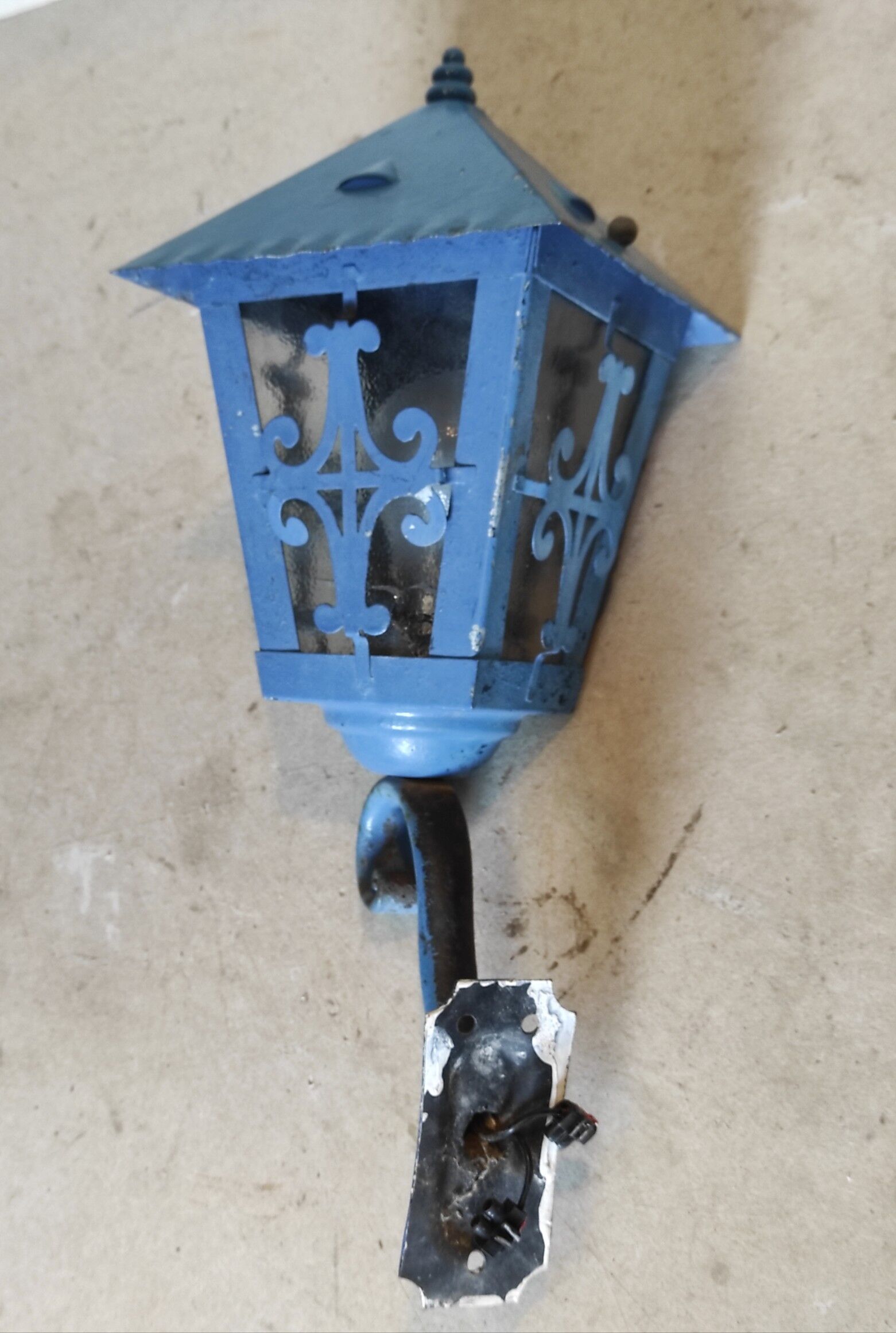 Old wall lamp vintage lantern hall and outdoor patina blue pastel