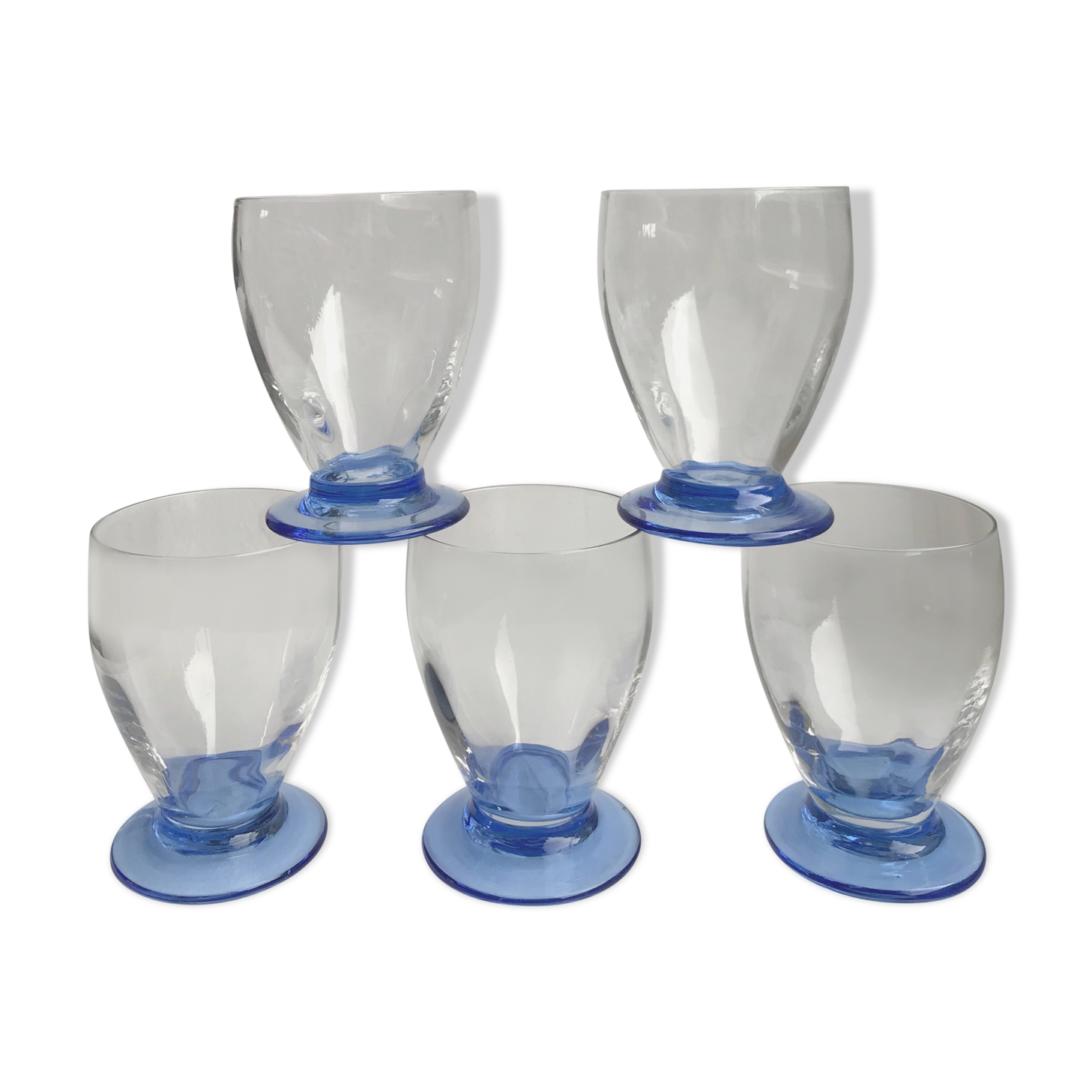Set of 5 blue colored wine glasses 70s