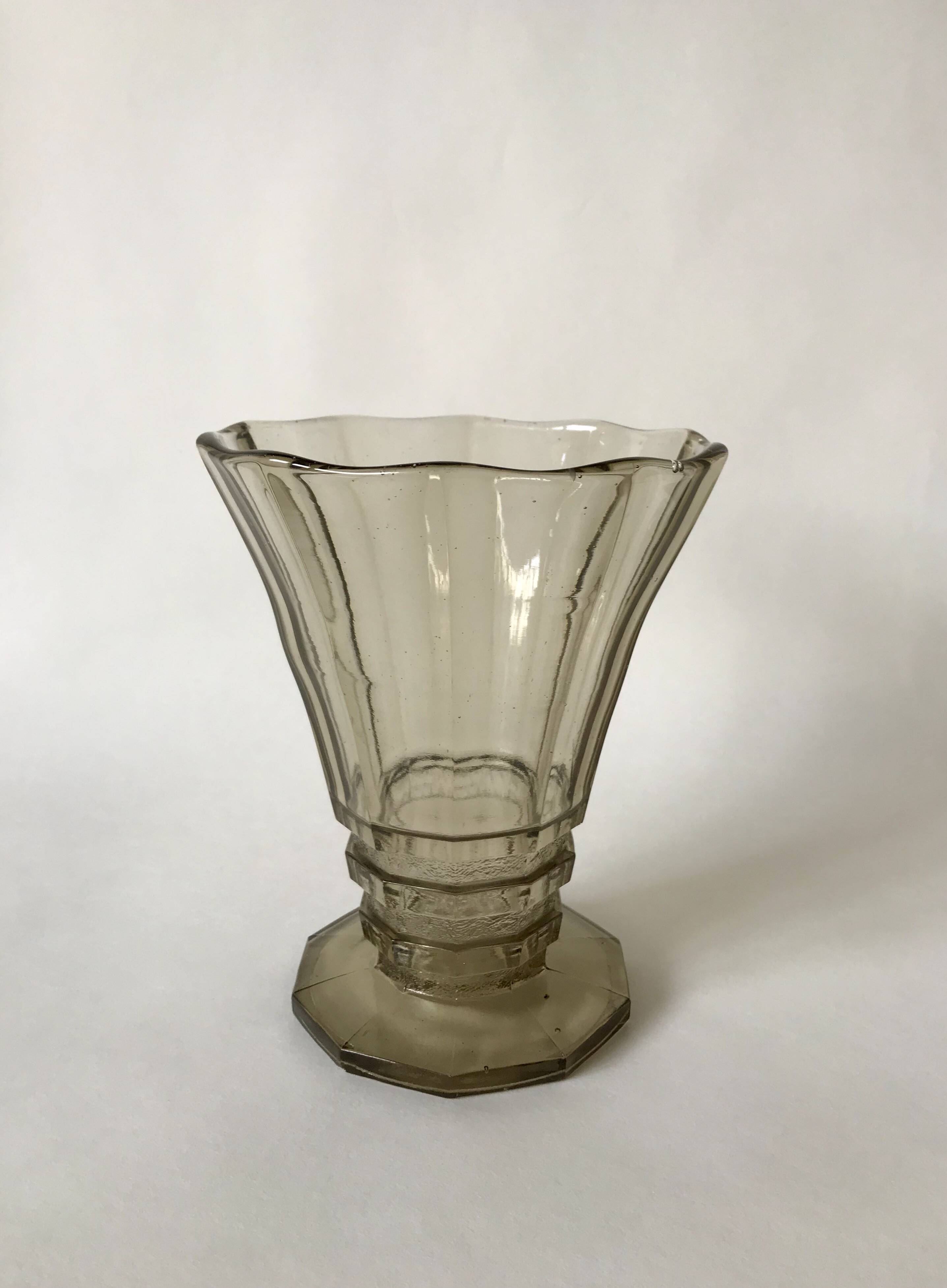 Molded and blown smoked glass vase Made in Belgium 60s-70s