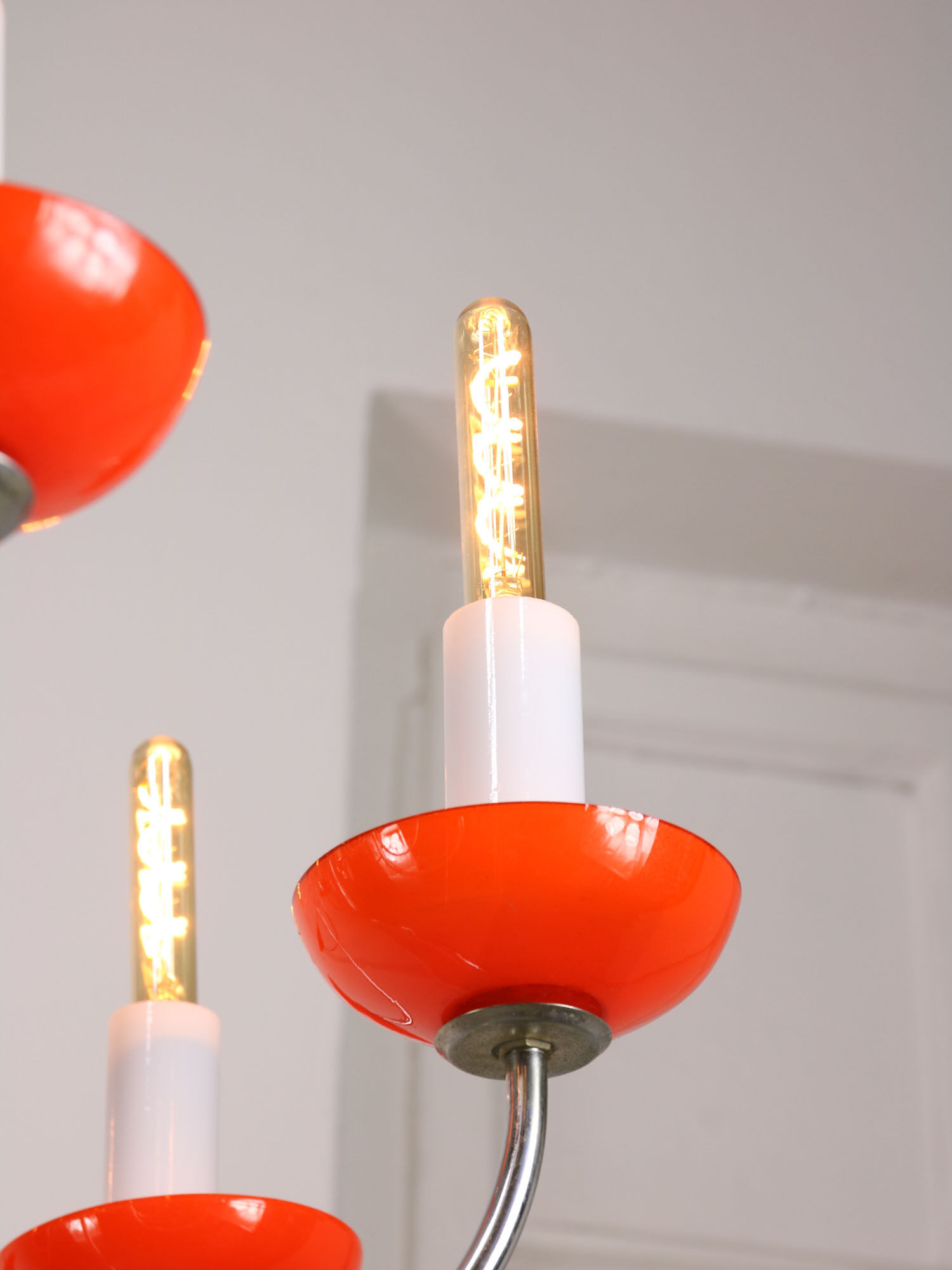 Lustre vintage orange Murano glass 8 bras