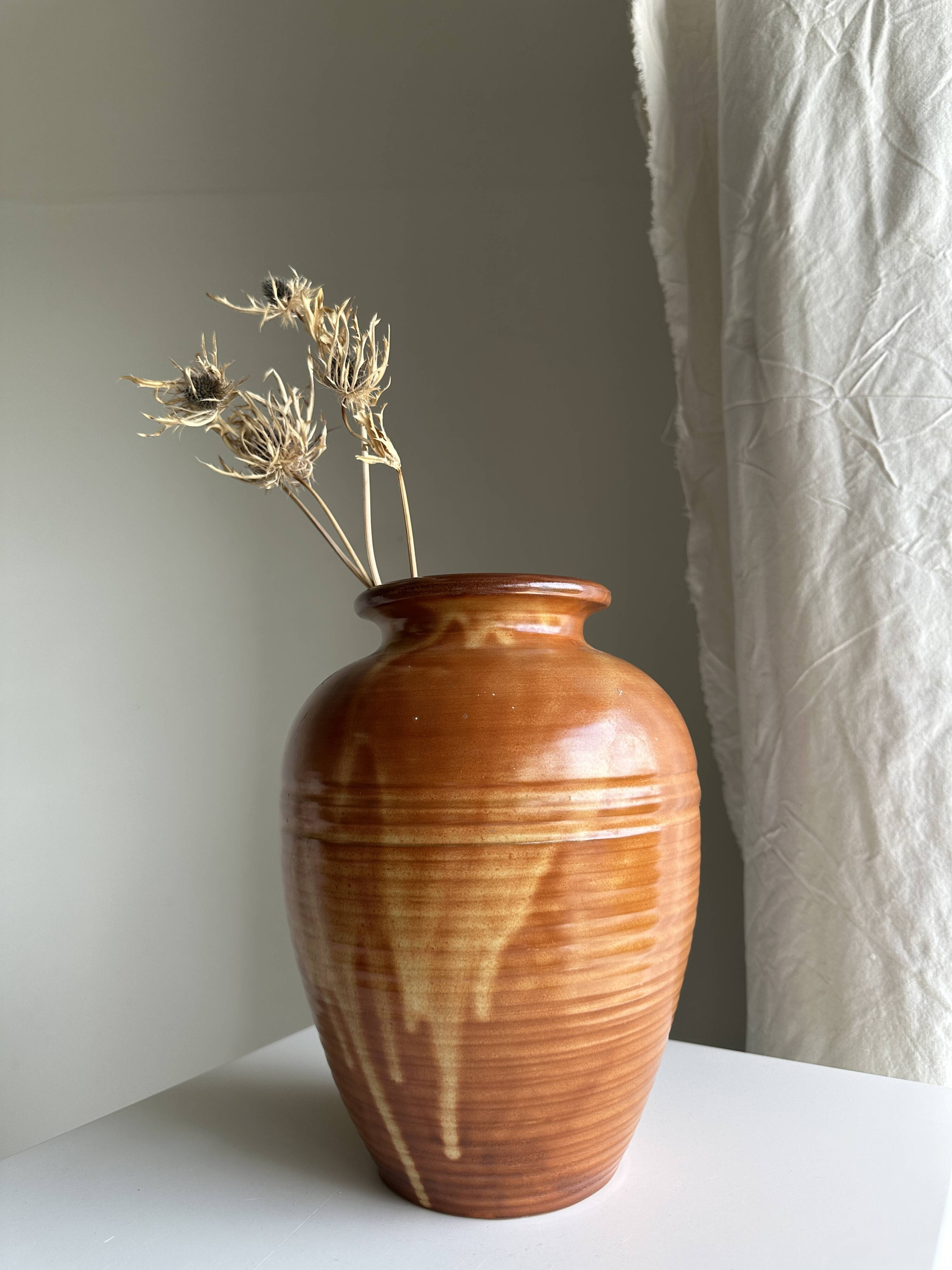 Large brown artisanal ceramic vase