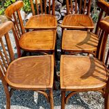 6 curved wooden bistro chairs 60s