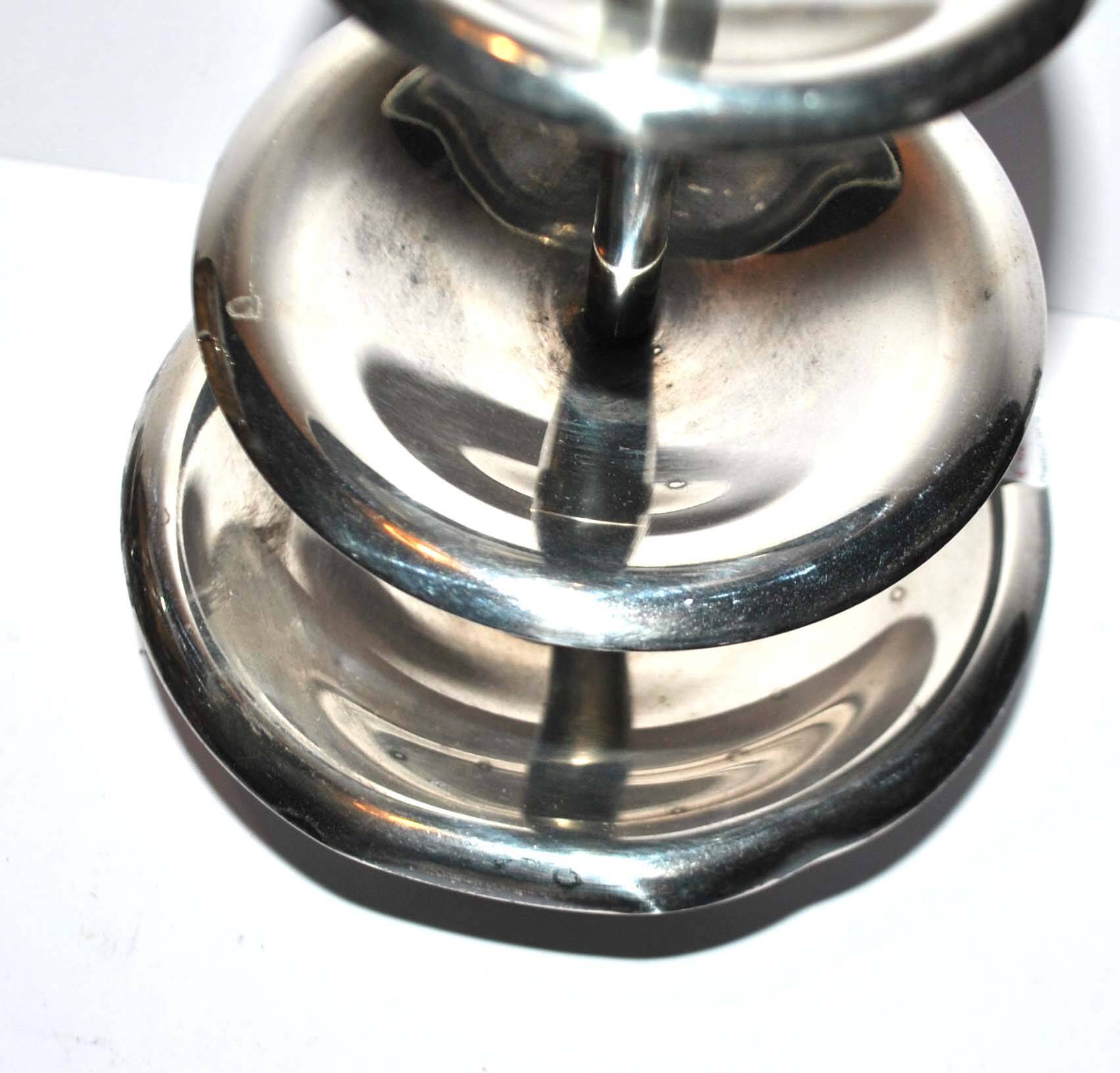 Vintage silver metal tray - pedestal table display for sweet cakes Hotel Buffet H29cm