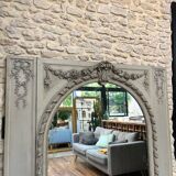 Important woodwork, 176.5cm/158cm 19th century fireplace mirror, quilted glass, parquet on the back.