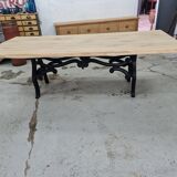 Large industrial table cast iron foot and top solid oak raw