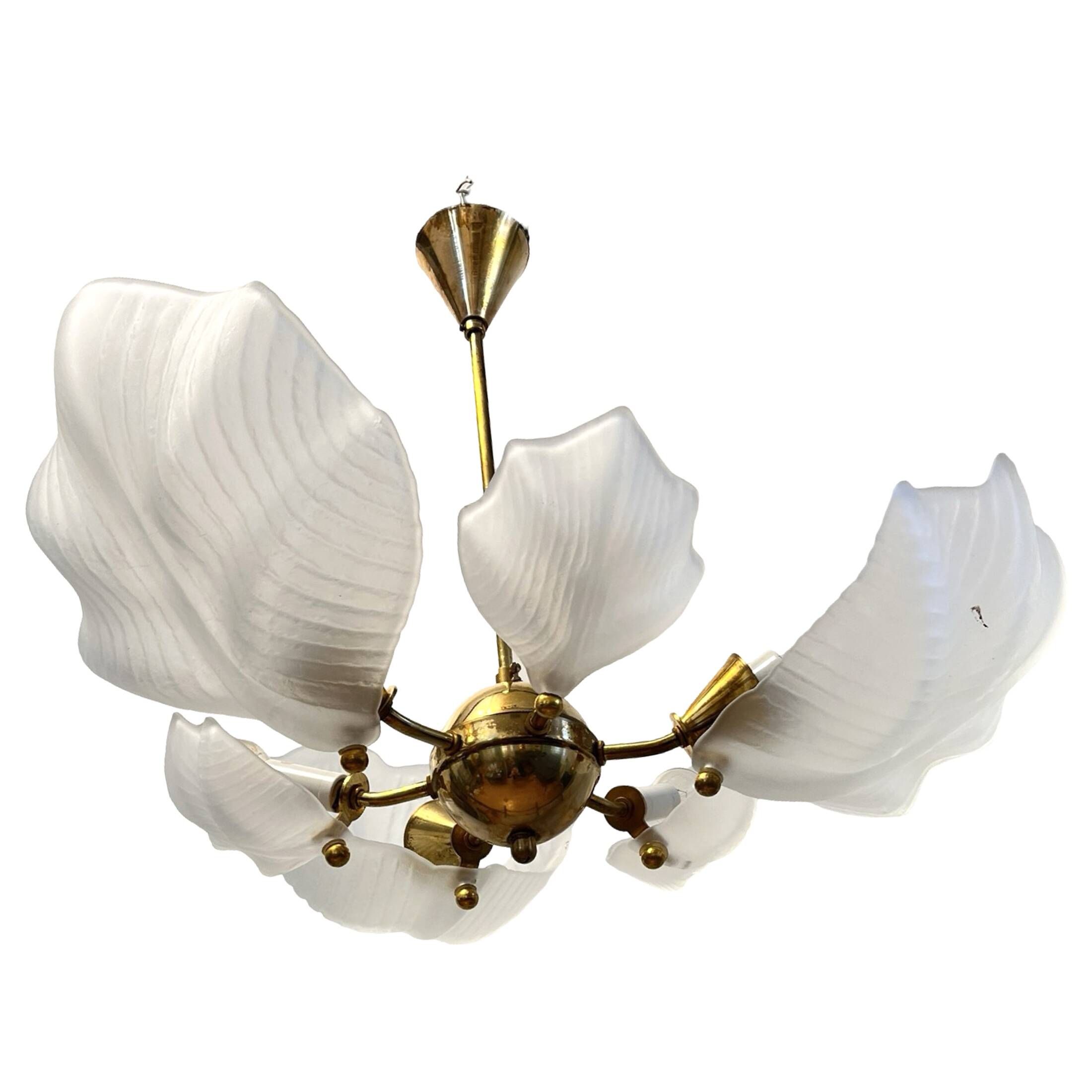 Beautiful chandelier, leaf type, Železny Brod Sklo ZBS, Czechoslovakia, 1970s.