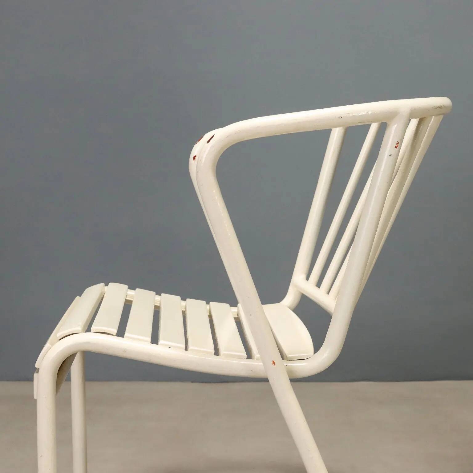 Vintage white enamel metal chairs, Italian design, 1970s-1980s.
