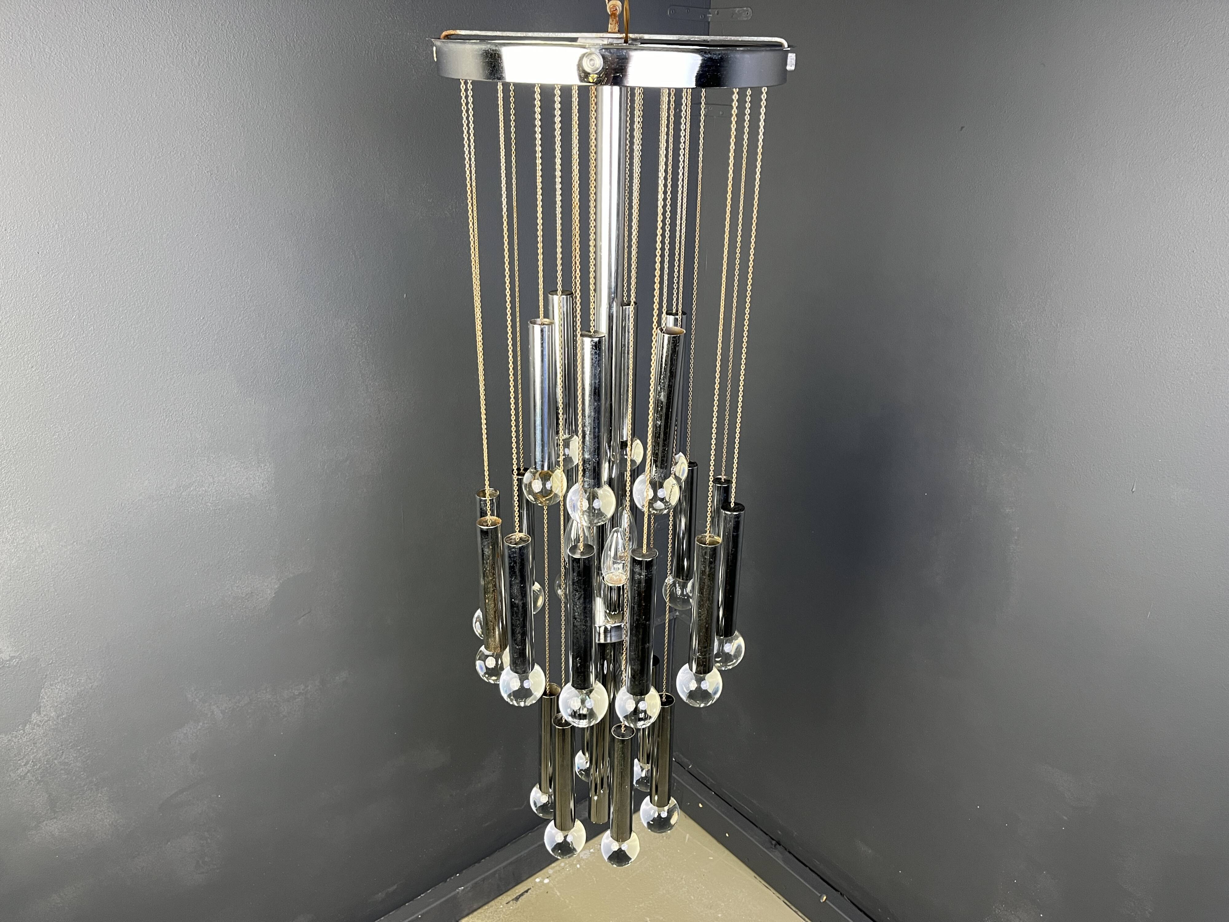 Vintage chromed cascading chandelier, 1970s