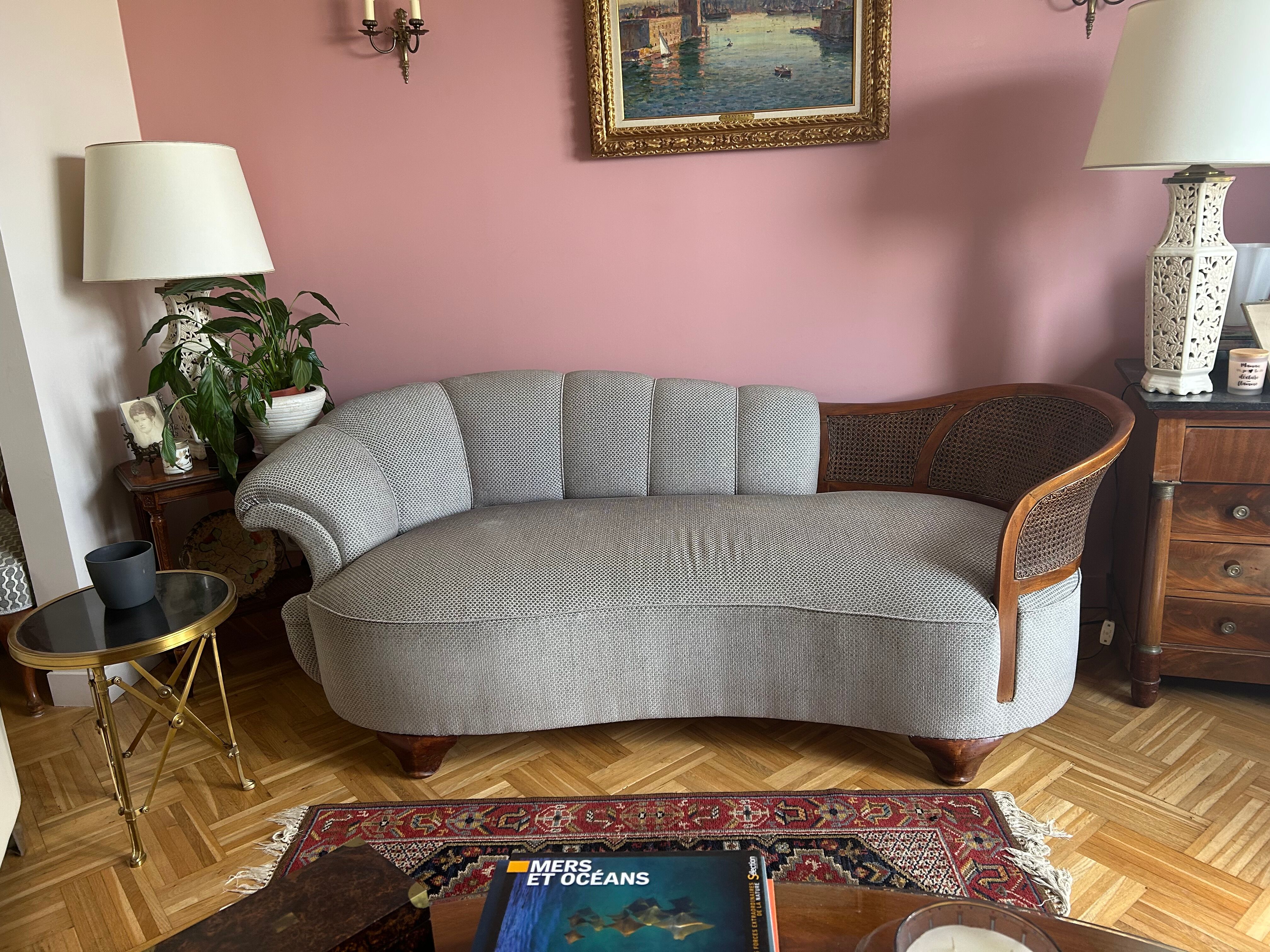 Méridienne Art Déco en éventail - Entièrement restauré par un tapissier