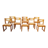 Set of 8 chairs in elm and straw by Maison Regain