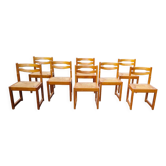 Set of 8 chairs in elm and straw by Maison Regain