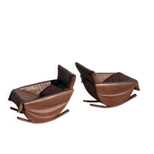 Paire de fauteuils à bascule De Sede, Suisse 1970 en buffle marron