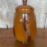 Antique Orange Marbled Glass Jar Pot + Vintage Kitchen Lid #B721