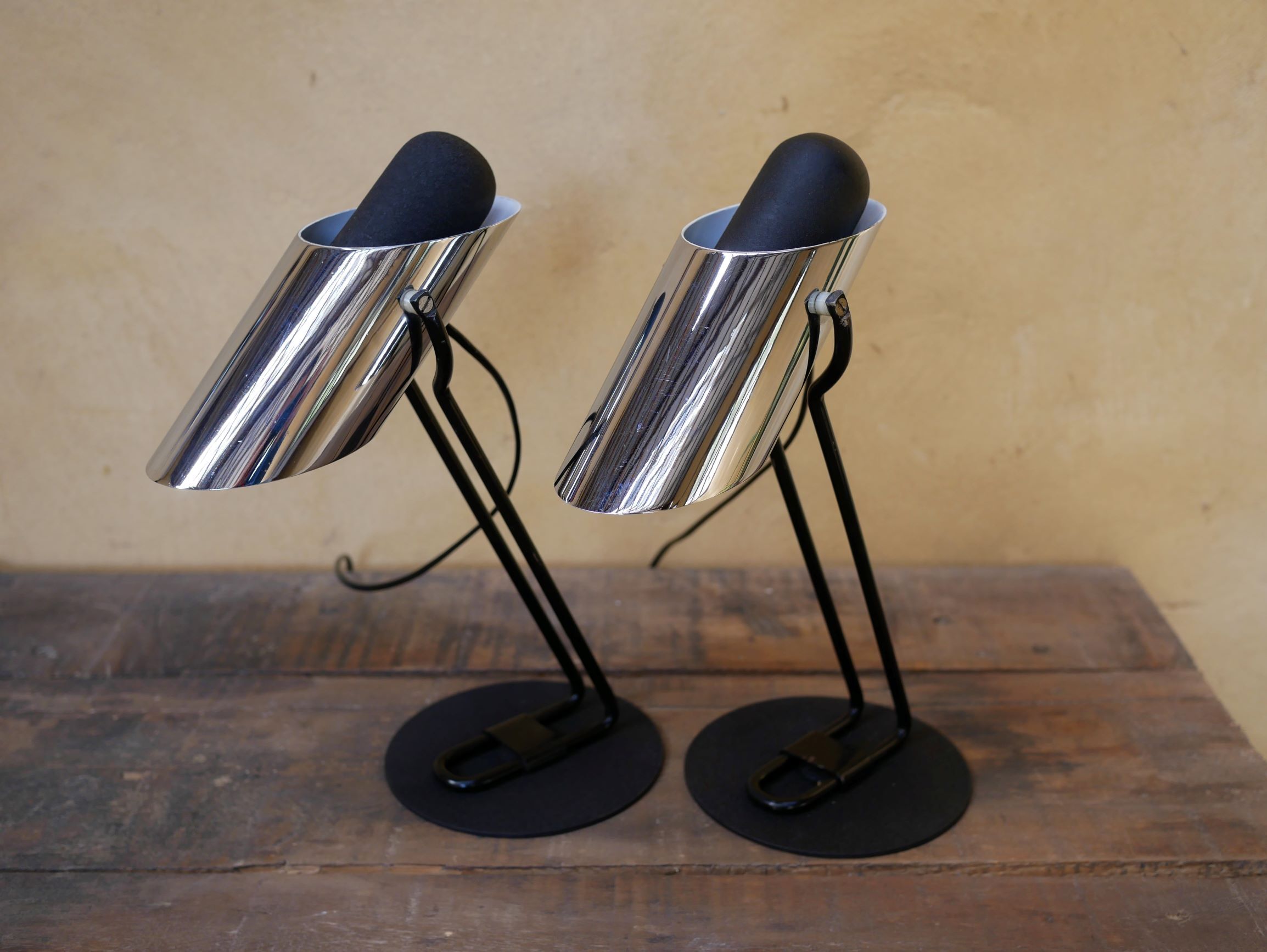 Pair of vintage chrome metal lamps