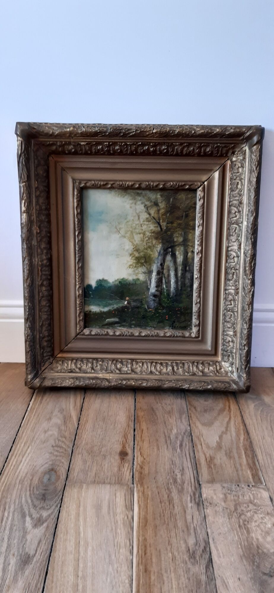 Old painting oil on wood fisherman signed XVIIIth