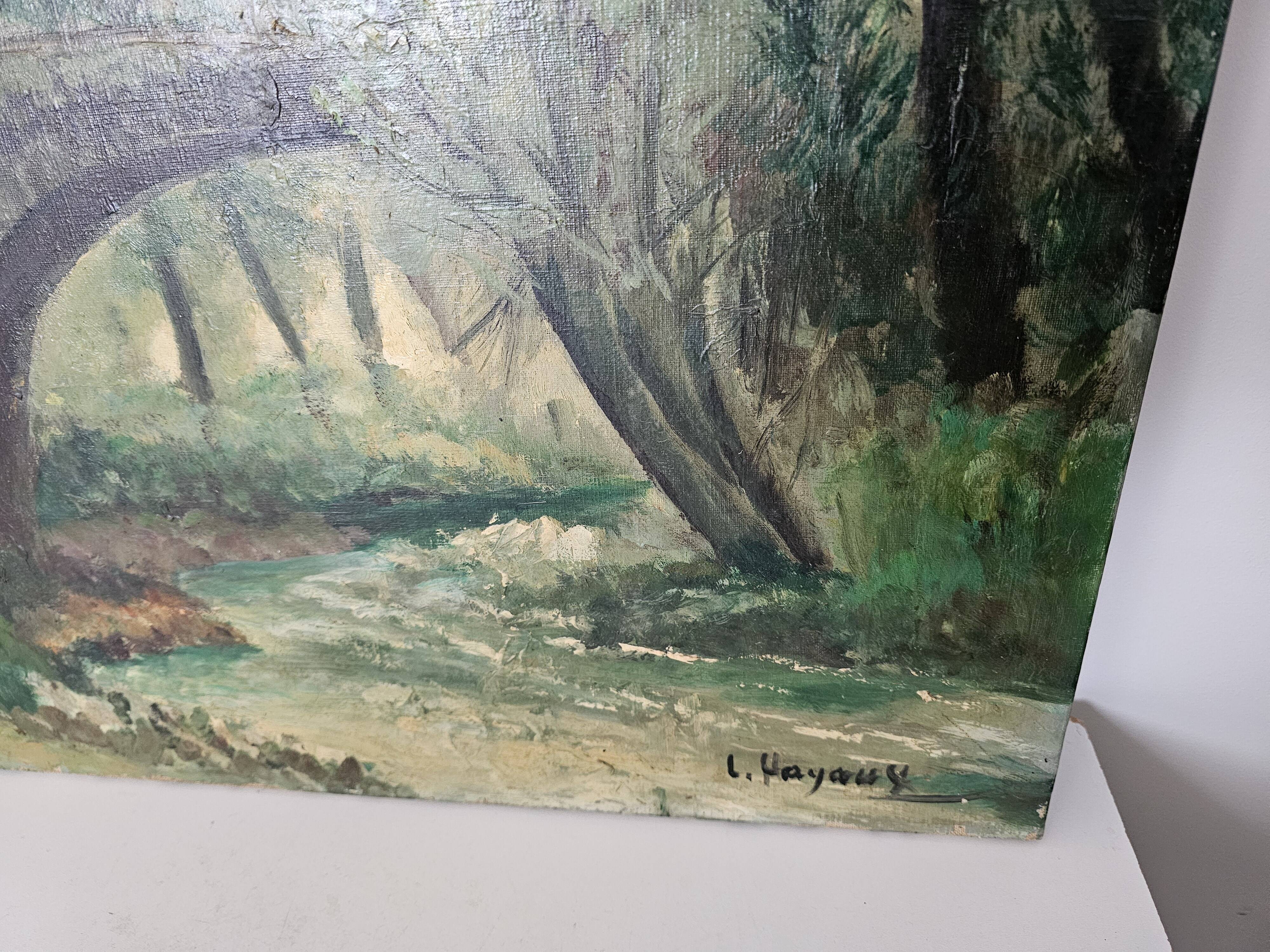 Painting - Oil on canvas Bridge on the banks of the Loire Signed Louis Hayaux (1897 1982)