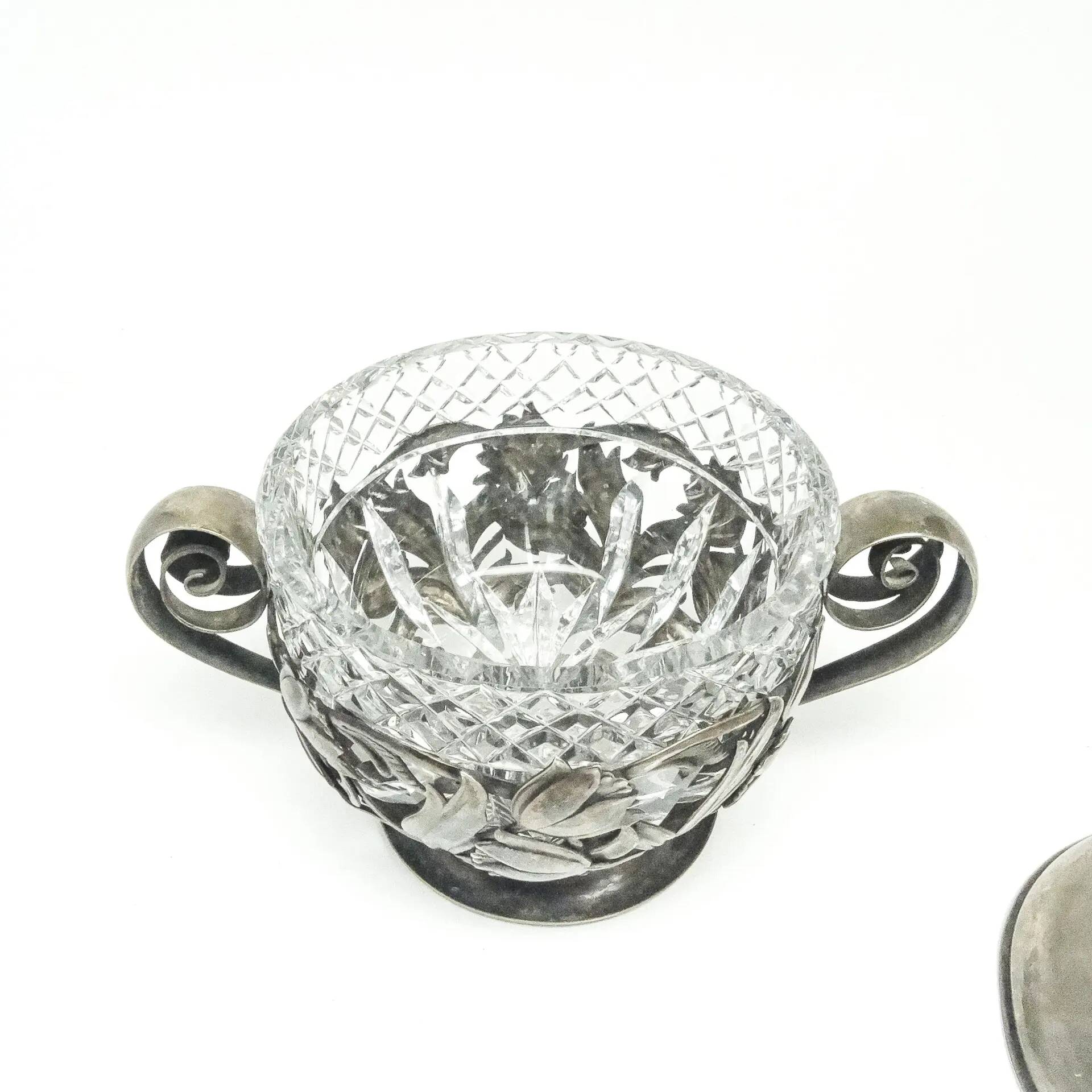 Art Nouveau sugar bowl, silver-plated brass, Poland, 1920s