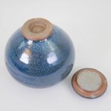 Small blue ceramic box with signed lid