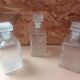 Set of 3 molded glass whiskey liqueur carafes + vintage stoppers