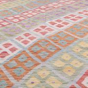 Tapis Kilim afghan multicolore : tissage plat contemporain en laine à rayures 296 x 202 cm