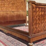 Louis XVI style marquetry & bronze bed and bedside table