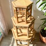 3 Vintage Bamboo Hexagonal Nesting Coffee Tables, 1970s