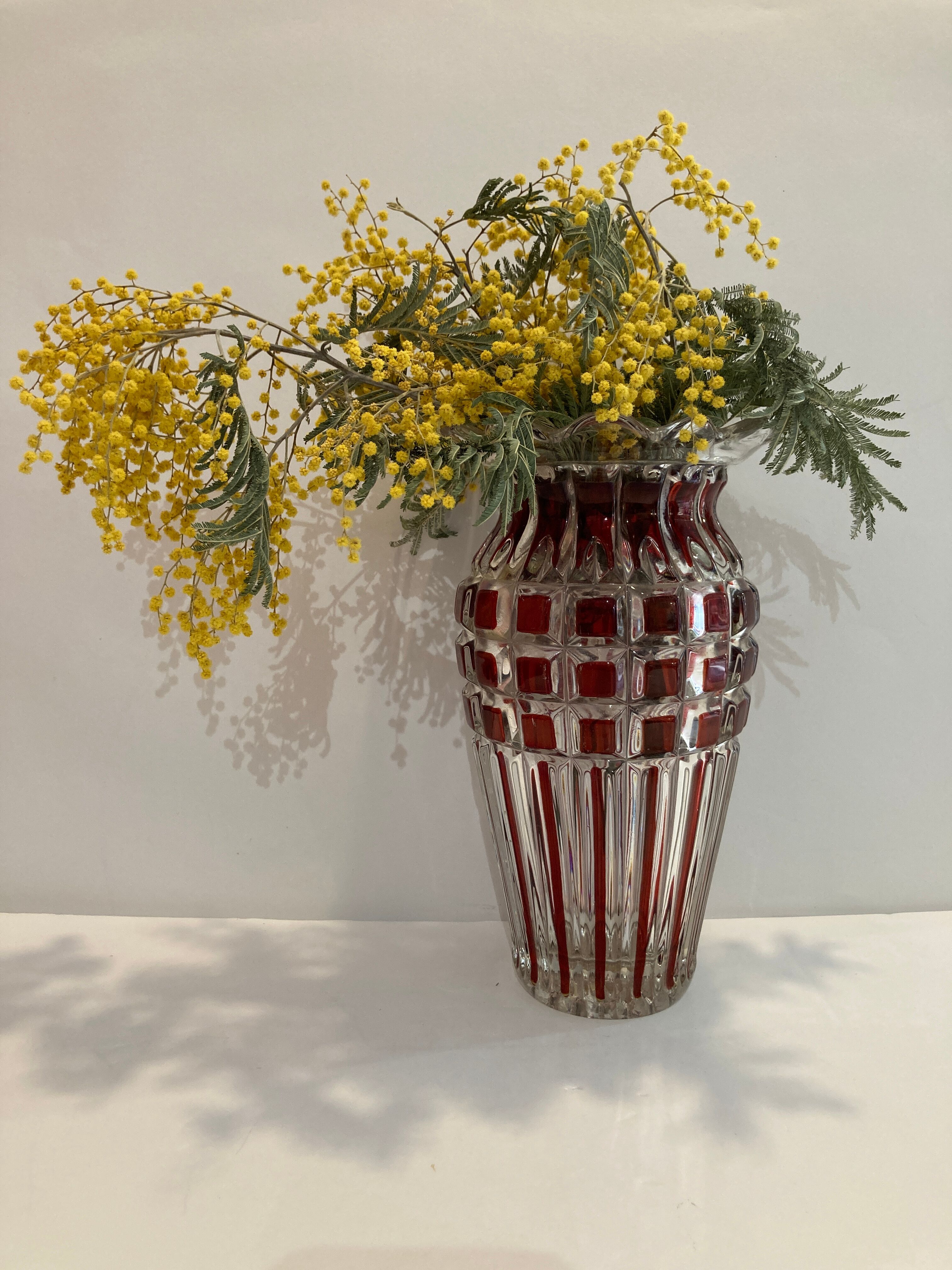 Large faceted glass vase 60s - retro -vintage -deco