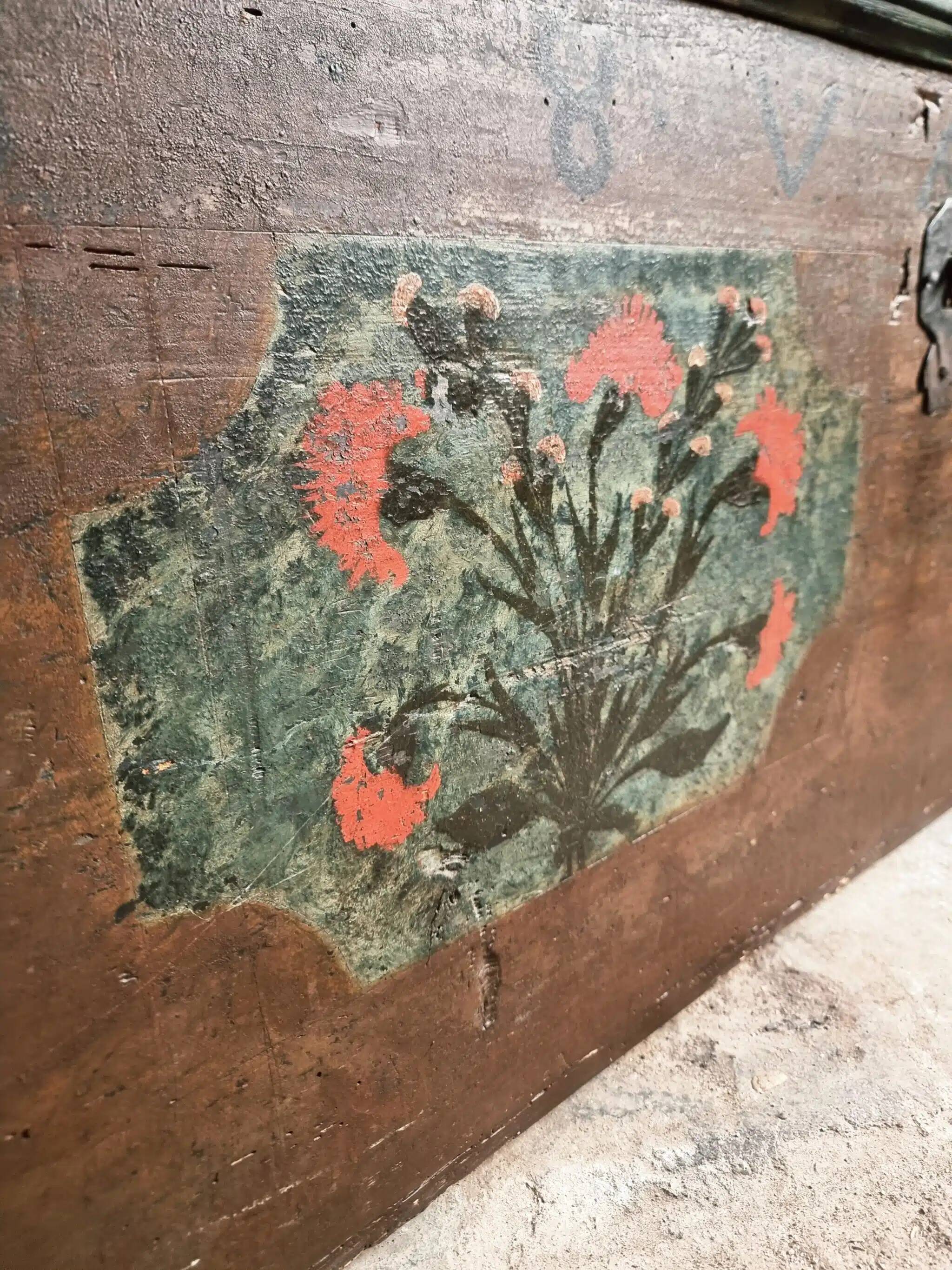 Antique French pine chest – 1838, painted folk art
