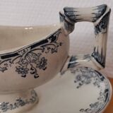 Saucière sur pied en terre de fer bleu/vert modèle "Mignon", H & Cie Sarreguemines