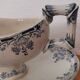 Gravy boat on foot in blue/green iron clay model "Mignon", H & Cie Sarreguemines