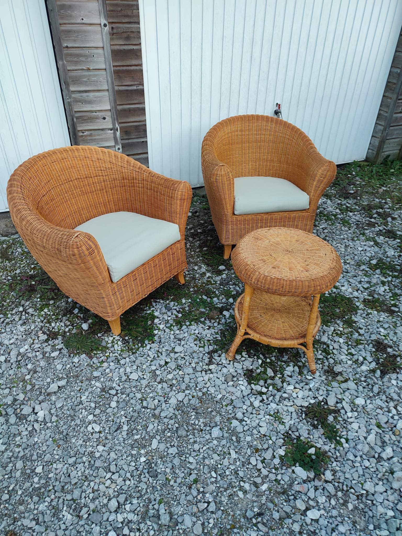 Pair armchairs wicker table Living room veranda vintage