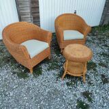 Pair armchairs wicker table Living room veranda vintage